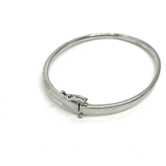 VINTAGE SUN 925 STERLING SILVER HINGED BANGLE BRACELET WOMENS DIAMOND ACCENTS - Picture 8 of 13